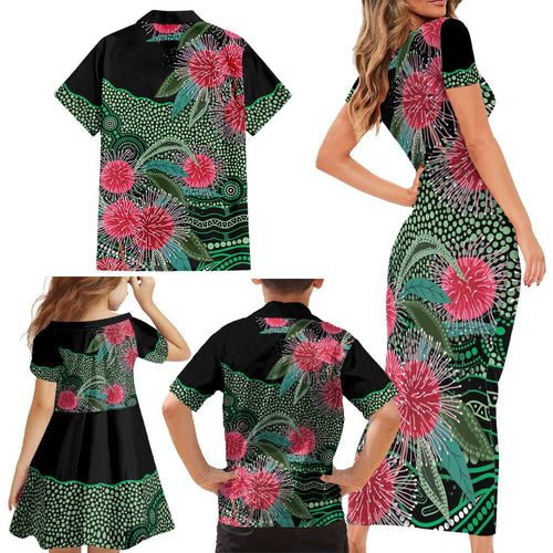 Australia Hakea Family Matching Short Sleeve Bodycon Dress and Hawaiian Shirt Aussie Native Flowers Indigenous Art - Aussie Hoodie