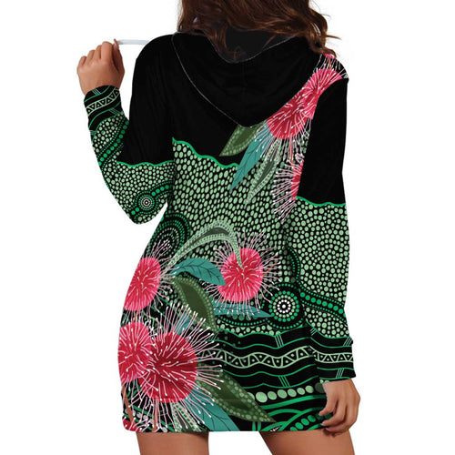 Australia Hakea Hoodie Dress Aussie Native Flowers Indigenous Art - Aussie Hoodie