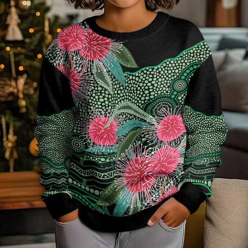 Australia Hakea Kid Ugly Christmas Sweater Aussie Native Flowers Indigenous Art - Aussie Hoodie