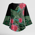 Australia Hakea Kimono Sleeve Blouse Aussie Native Flowers Indigenous Art - Aussie Hoodie