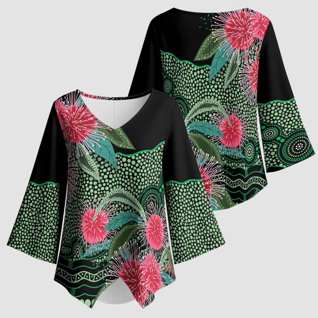 Australia Hakea Kimono Sleeve Blouse Aussie Native Flowers Indigenous Art - Aussie Hoodie