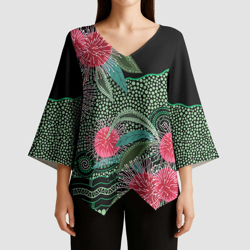 Australia Hakea Kimono Sleeve Blouse Aussie Native Flowers Indigenous Art - Aussie Hoodie