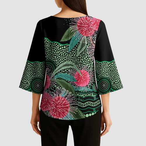 Australia Hakea Kimono Sleeve Blouse Aussie Native Flowers Indigenous Art - Aussie Hoodie