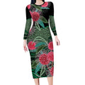 Australia Hakea Long Sleeve Bodycon Dress Aussie Native Flowers Indigenous Art - Aussie Hoodie