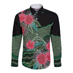 Australia Hakea Long Sleeve Button Shirt Aussie Native Flowers Indigenous Art - Aussie Hoodie