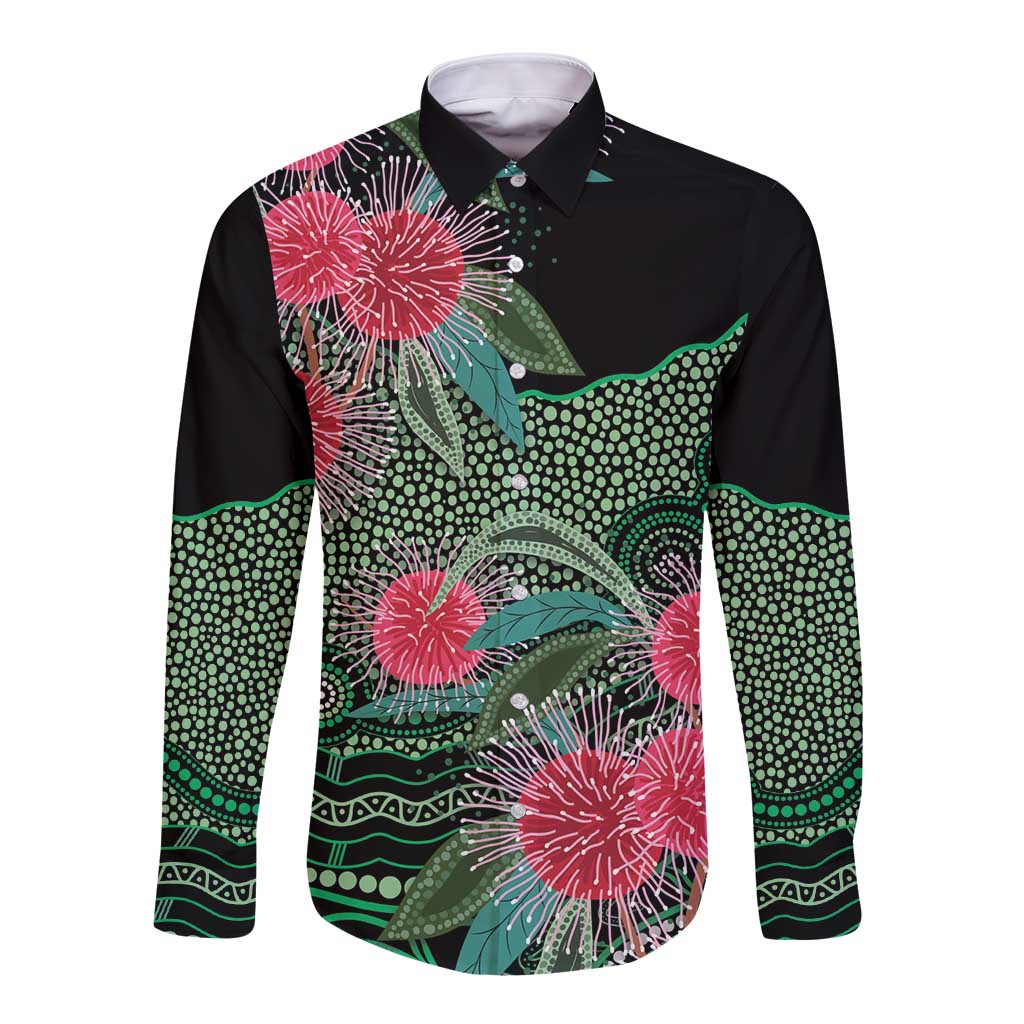 Australia Hakea Long Sleeve Button Shirt Aussie Native Flowers Indigenous Art - Aussie Hoodie