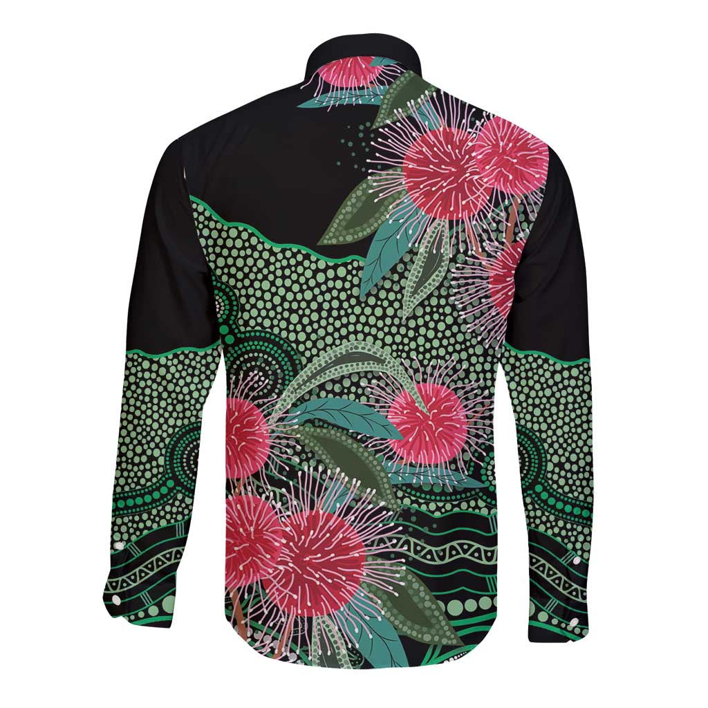 Australia Hakea Long Sleeve Button Shirt Aussie Native Flowers Indigenous Art - Aussie Hoodie
