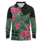 Australia Hakea Long Sleeve Polo Shirt Aussie Native Flowers Indigenous Art - Aussie Hoodie