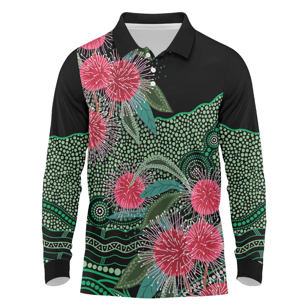 Australia Hakea Long Sleeve Polo Shirt Aussie Native Flowers Indigenous Art - Aussie Hoodie