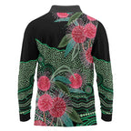 Australia Hakea Long Sleeve Polo Shirt Aussie Native Flowers Indigenous Art - Aussie Hoodie