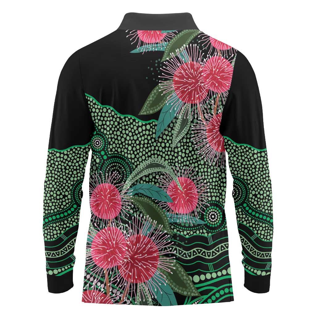 Australia Hakea Long Sleeve Polo Shirt Aussie Native Flowers Indigenous Art - Aussie Hoodie