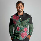 Australia Hakea Long Sleeve Polo Shirt Aussie Native Flowers Indigenous Art - Aussie Hoodie