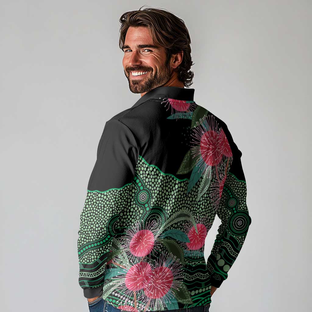 Australia Hakea Long Sleeve Polo Shirt Aussie Native Flowers Indigenous Art - Aussie Hoodie