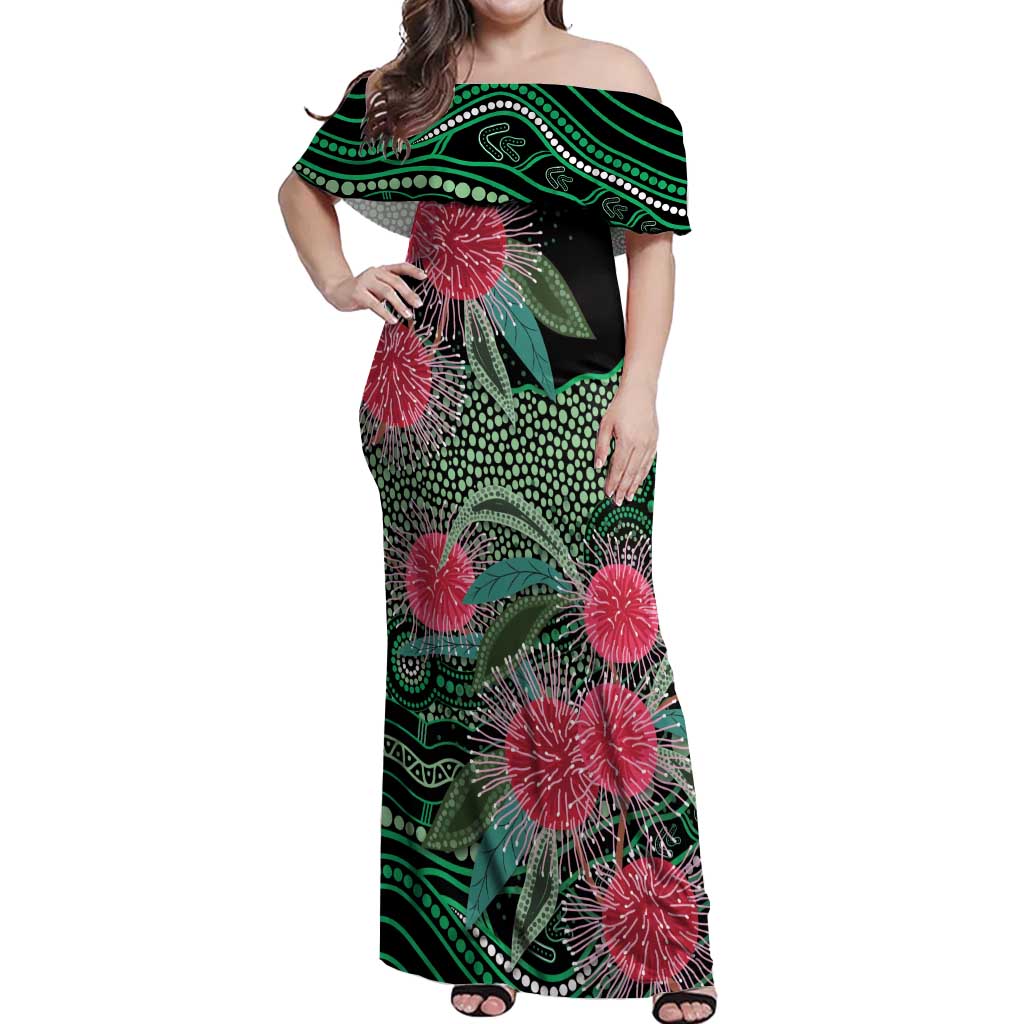 Australia Hakea Off Shoulder Maxi Dress Aussie Native Flowers Indigenous Art - Aussie Hoodie