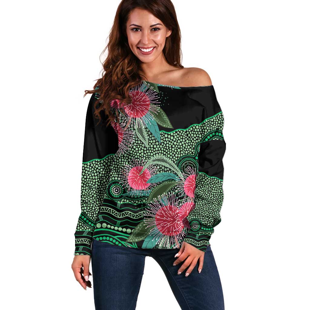 Australia Hakea Off Shoulder Sweater Aussie Native Flowers Indigenous Art - Aussie Hoodie