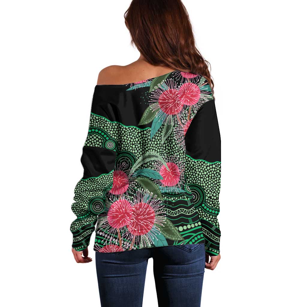 Australia Hakea Off Shoulder Sweater Aussie Native Flowers Indigenous Art - Aussie Hoodie