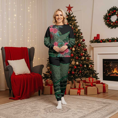 Australia Hakea Christmas Pajama Set Aussie Native Flowers Indigenous Art - Aussie Hoodie