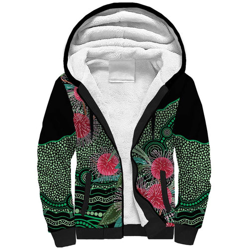 Australia Hakea Sherpa Hoodie Aussie Native Flowers Indigenous Art - Aussie Hoodie