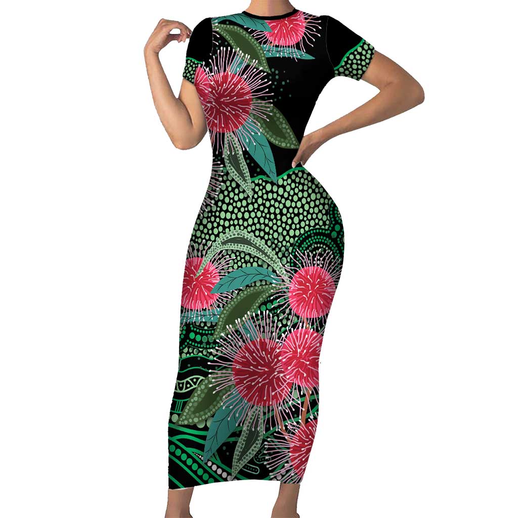 Australia Hakea Short Sleeve Bodycon Dress Aussie Native Flowers Indigenous Art - Aussie Hoodie
