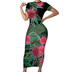 Australia Hakea Short Sleeve Bodycon Dress Aussie Native Flowers Indigenous Art - Aussie Hoodie