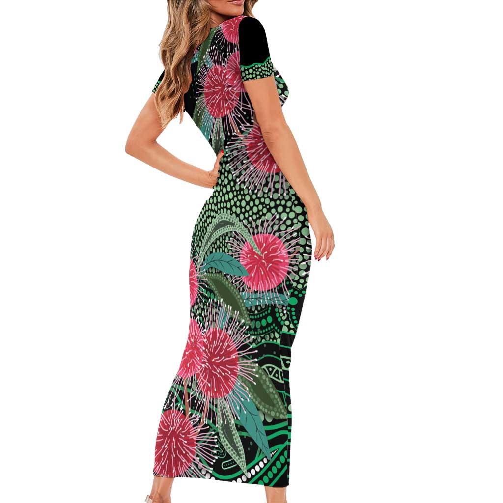 Australia Hakea Short Sleeve Bodycon Dress Aussie Native Flowers Indigenous Art - Aussie Hoodie