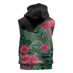 Australia Hakea Sleeveless Hoodie Aussie Native Flowers Indigenous Art - Aussie Hoodie