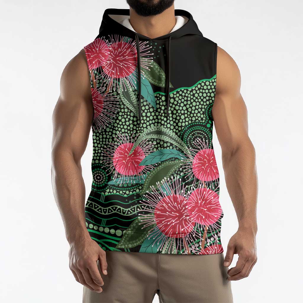 Australia Hakea Sleeveless Hoodie Aussie Native Flowers Indigenous Art - Aussie Hoodie