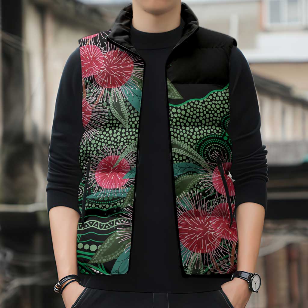 Australia Hakea Sleeveless Puffer Jacket Aussie Native Flowers Indigenous Art - Aussie Hoodie