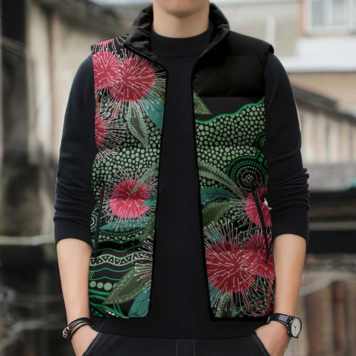 Australia Hakea Sleeveless Puffer Jacket Aussie Native Flowers Indigenous Art - Aussie Hoodie