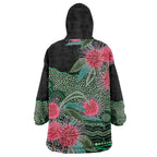 Australia Hakea Wearable Blanket Hoodie Aussie Native Flowers Indigenous Art - Aussie Hoodie