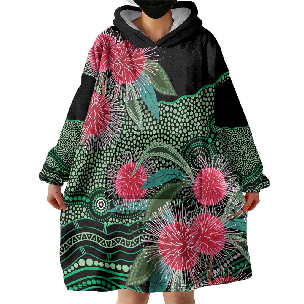 Australia Hakea Wearable Blanket Hoodie Aussie Native Flowers Indigenous Art - Aussie Hoodie
