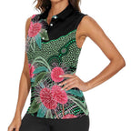Australia Hakea Women Sleeveless Polo Shirt Aussie Native Flowers Indigenous Art - Aussie Hoodie