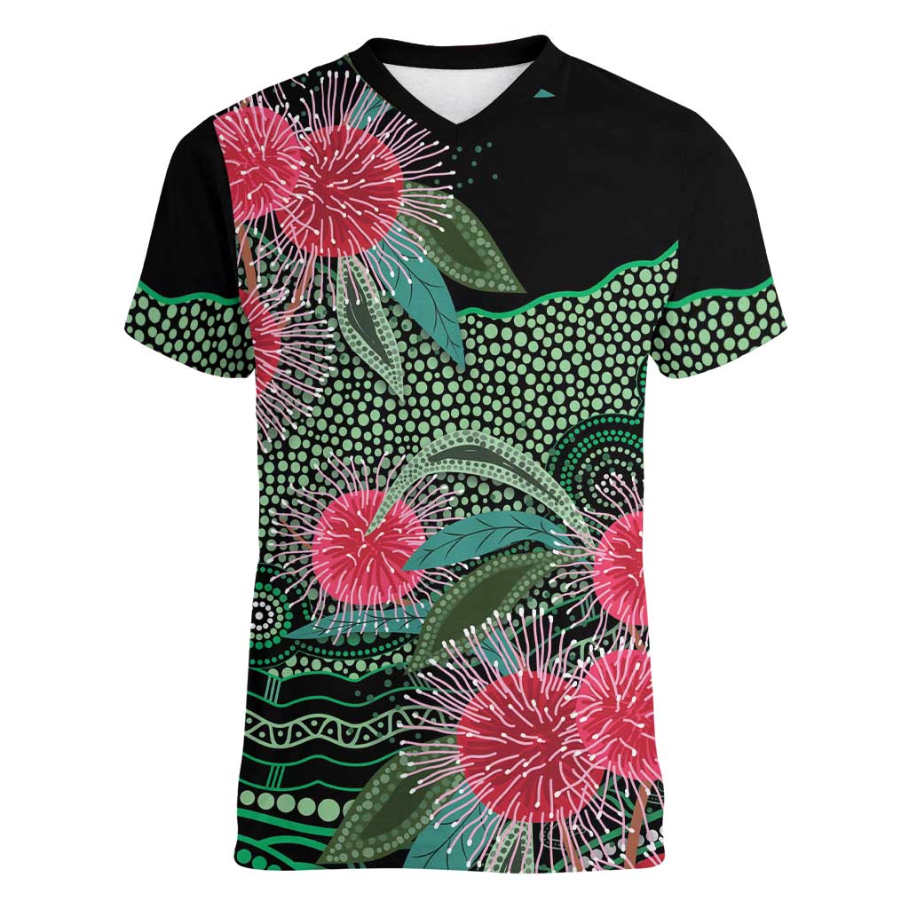 Australia Hakea Women V-Neck T-Shirt Aussie Native Flowers Indigenous Art - Aussie Hoodie