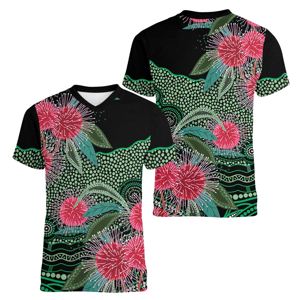 Australia Hakea Women V-Neck T-Shirt Aussie Native Flowers Indigenous Art - Aussie Hoodie