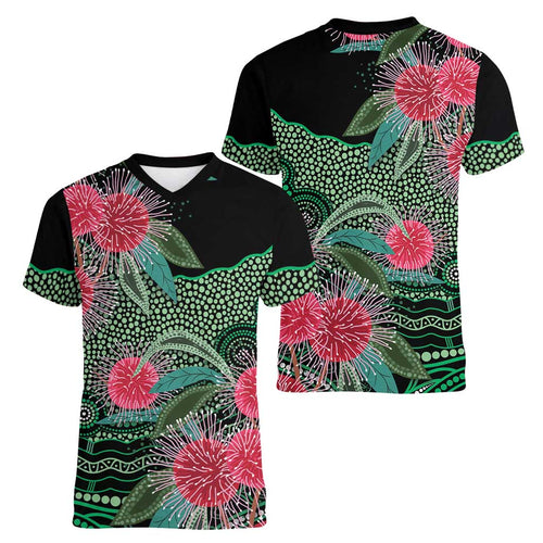 Australia Hakea Women V-Neck T-Shirt Aussie Native Flowers Indigenous Art - Aussie Hoodie
