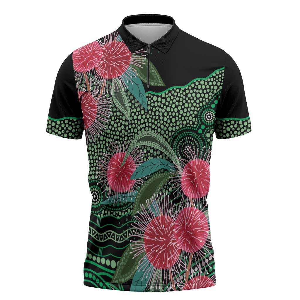 Australia Hakea Zipper Polo Shirt Aussie Native Flowers Indigenous Art - Aussie Hoodie