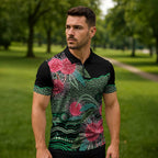 Australia Hakea Zipper Polo Shirt Aussie Native Flowers Indigenous Art - Aussie Hoodie