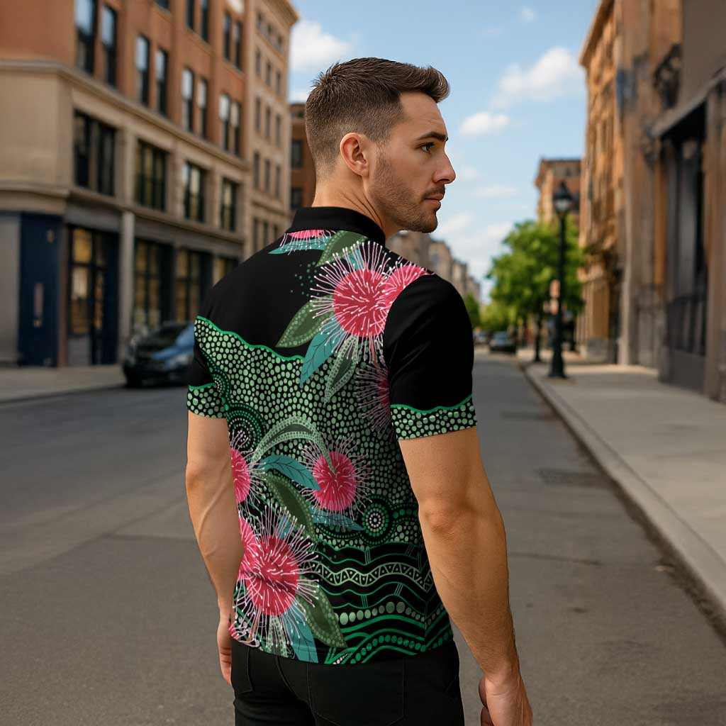 Australia Hakea Zipper Polo Shirt Aussie Native Flowers Indigenous Art - Aussie Hoodie