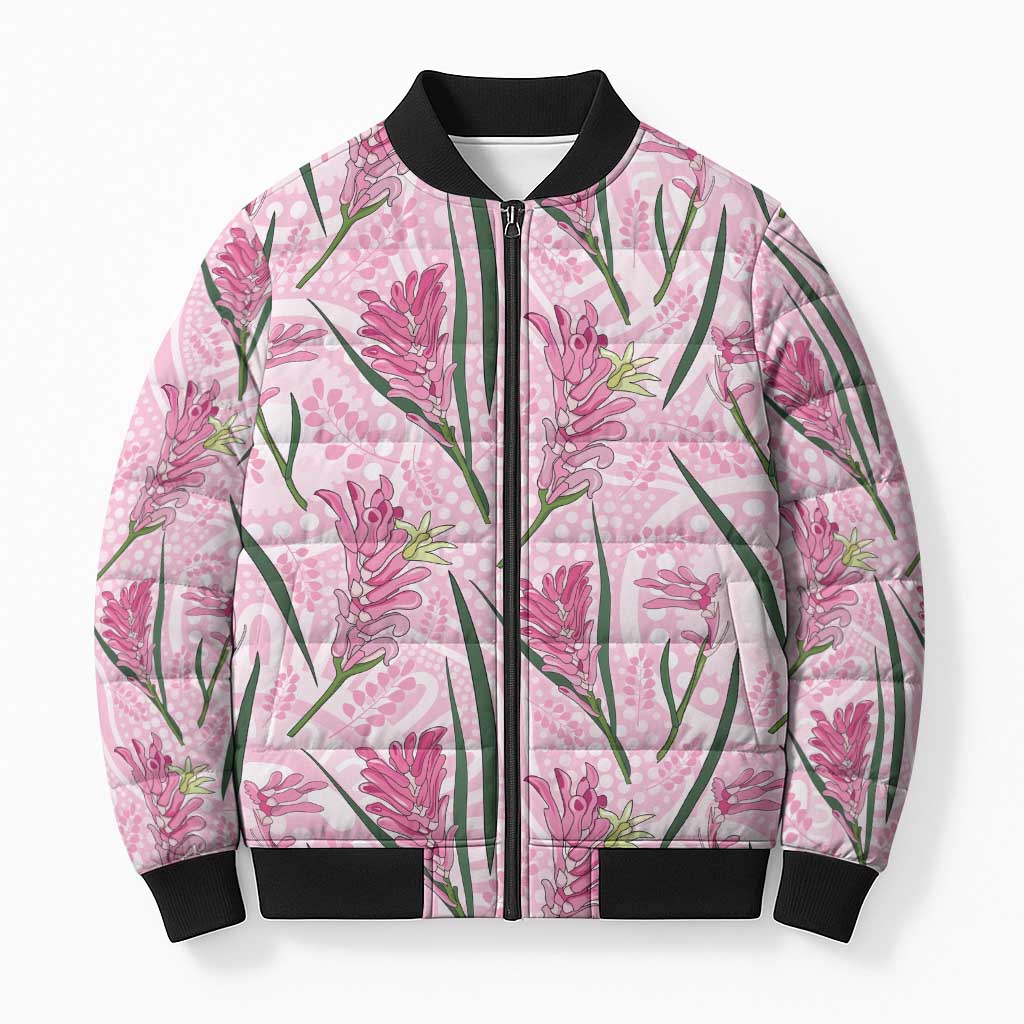 Australia Kangaroo Paws Bomber Puffer Jacket Aussie Native Flowers Indigenous Art - Aussie Hoodie