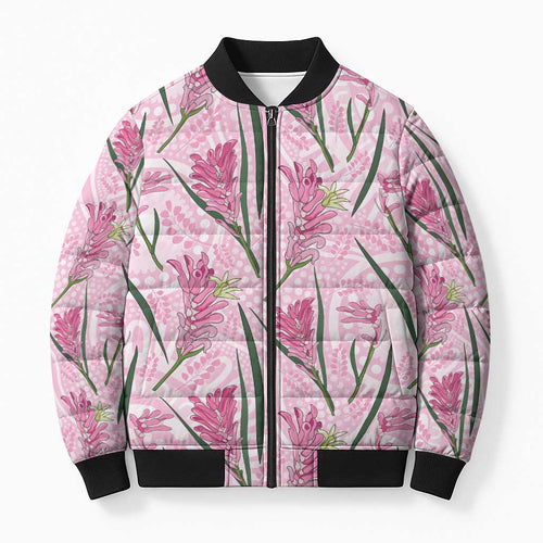 Australia Kangaroo Paws Bomber Puffer Jacket Aussie Native Flowers Indigenous Art - Aussie Hoodie