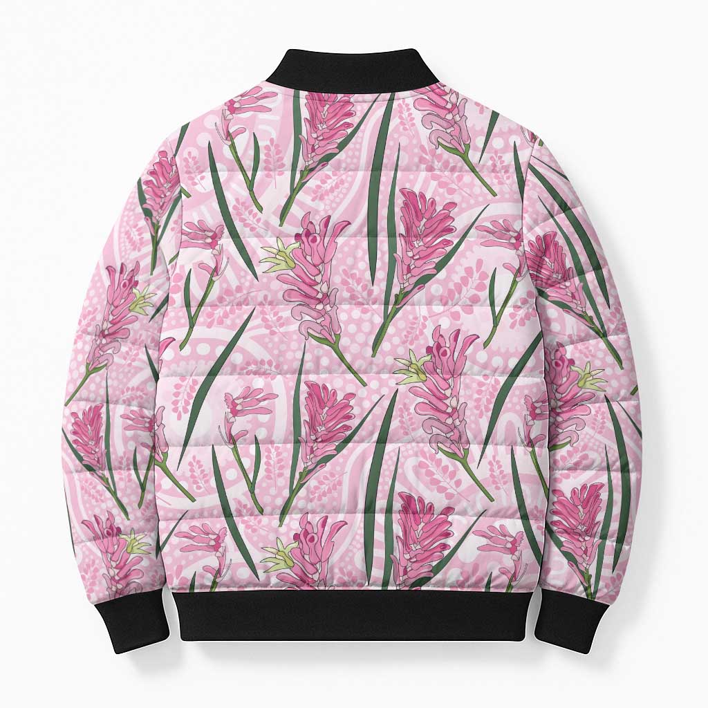 Australia Kangaroo Paws Bomber Puffer Jacket Aussie Native Flowers Indigenous Art - Aussie Hoodie