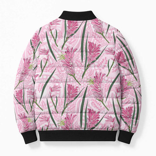 Australia Kangaroo Paws Bomber Puffer Jacket Aussie Native Flowers Indigenous Art - Aussie Hoodie