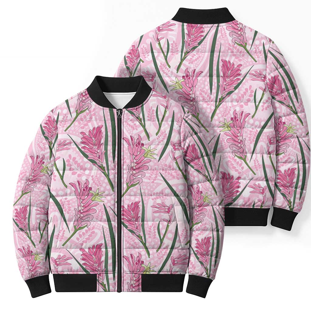 Australia Kangaroo Paws Bomber Puffer Jacket Aussie Native Flowers Indigenous Art - Aussie Hoodie
