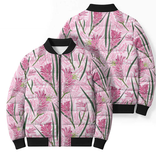 Australia Kangaroo Paws Bomber Puffer Jacket Aussie Native Flowers Indigenous Art - Aussie Hoodie