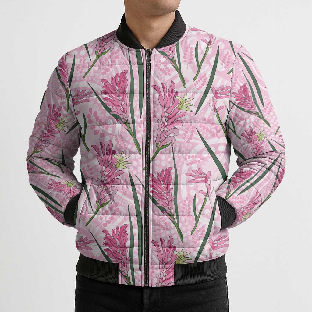 Australia Kangaroo Paws Bomber Puffer Jacket Aussie Native Flowers Indigenous Art - Aussie Hoodie