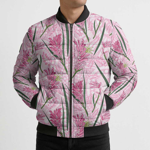 Australia Kangaroo Paws Bomber Puffer Jacket Aussie Native Flowers Indigenous Art - Aussie Hoodie