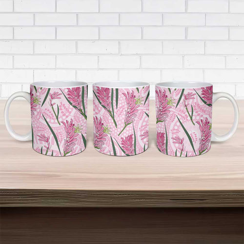 Australia Kangaroo Paws Ceramic Mug Aussie Native Flowers Indigenous Art - Aussie Hoodie