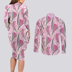 Australia Kangaroo Paws Couples Matching Long Sleeve Bodycon Dress and Long Sleeve Button Shirt Aussie Native Flowers Indigenous Art - Aussie Hoodie