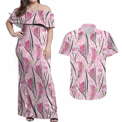 Australia Kangaroo Paws Couples Matching Off Shoulder Maxi Dress and Hawaiian Shirt Aussie Native Flowers Indigenous Art - Aussie Hoodie