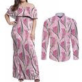 Australia Kangaroo Paws Couples Matching Off Shoulder Maxi Dress and Long Sleeve Button Shirt Aussie Native Flowers Indigenous Art - Aussie Hoodie